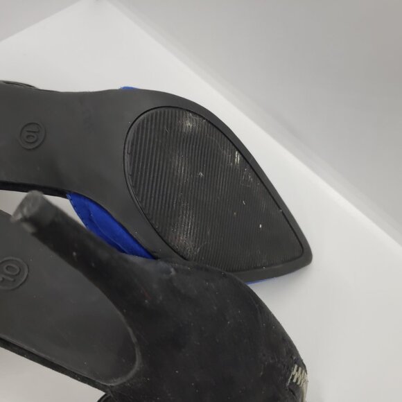 Blue Point Toe Suede Pumps Women's 10 Mossimo Supply Ankle Strap Zip Heels - Picture 12 of 14